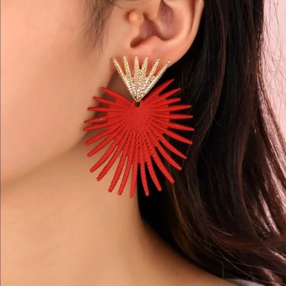 Bold Red and Gold Statement Earrings - Picture 5 of 7